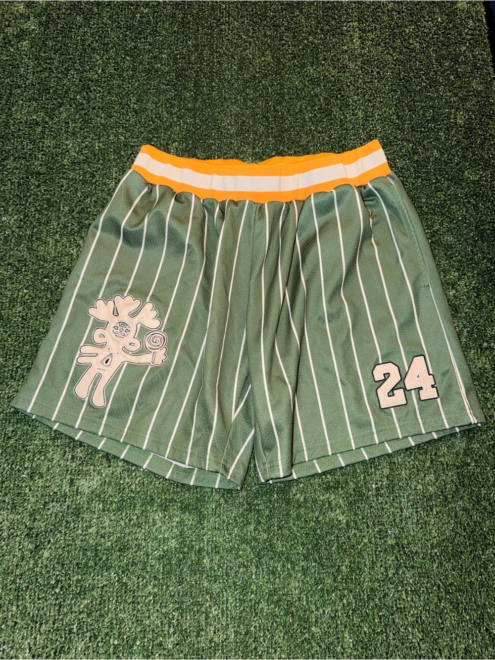 Lollapalooza Men’s Mesh Pinstripe Basketball Shorts Green Drawstring Logo Sz M